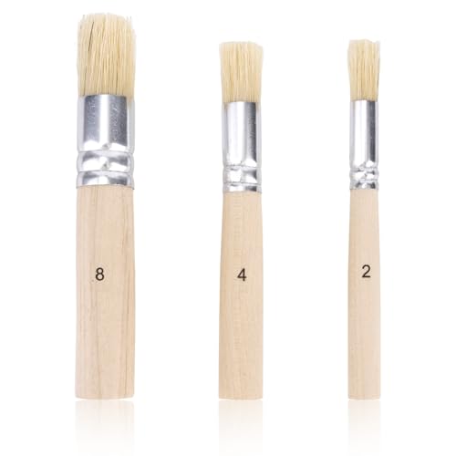 3pcs Wooden Stencil Brushes Wooden Handle Template Brushes for Acrylic Painting Oil Watercolor Painting Card Making DIY Art Crafts Project (3 Sizes)