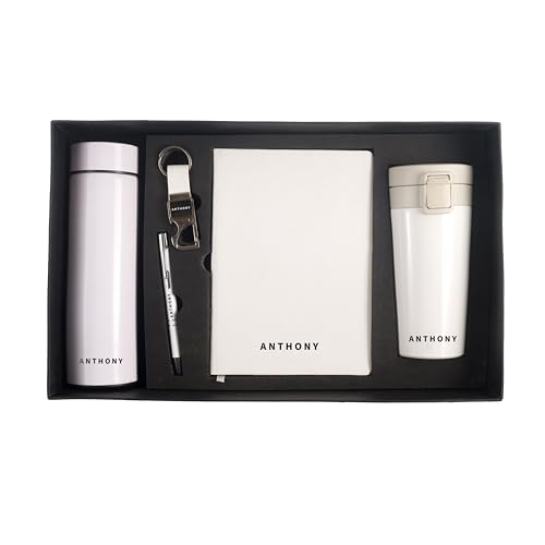 Image of Personalised 5 in 1 Corporate Gift Set which Includes Diary,Keychain, Coffee Mug, Metal Pen & Vaccum Flask. Gift Set for, Employee of The Month, Corporate Gift for Clients (White)