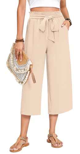 Aodemo Women's Wide Leg Capri Pants Loose Work Pants with Pockets