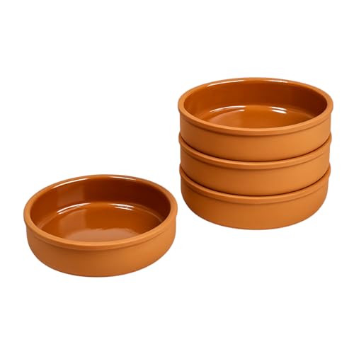 TheOwnas 4pcs Terracotta Serving Tapas Bowls 14.5cm-450ml Glazed Clay Tapas & Food Bowls 100% Natural Ovenproof Terracotta Bowl Set for Meze Salads & Side Dishes.