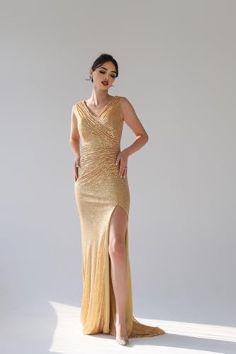 LORIE V Neck Sequin Prom Dresses 2025 Sparkly Long Mermaid Formal Party Evening Gown with Slit2