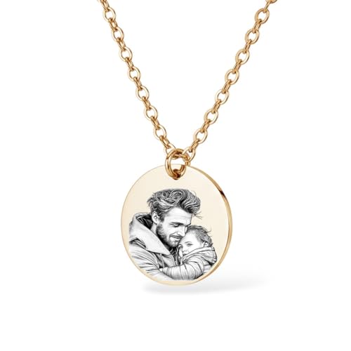 Golden Paw Personalisierte Foto Halskette mit Gravur - Haustier, Paar, Kind, Oma, Opa, Liebe, Hochzeit - Bild gravieren, Geschenk und Erinnerung von Hund, Katze, Pferd | 45 + 5 cm verstellbar - Gold