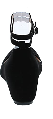 Chase & Chloe Womens Bobby-12 Round Toe Med Low Heel Wedge Pump,Black Nubuck,8.54