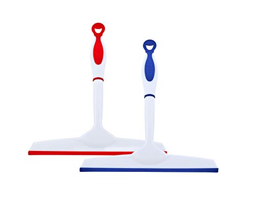 Image of Superio Rubber Squeegee, 2 Pack, Streak Free All Purpose Window Squeegee, Comfort Grip Handle and Hanging Hook (Blue- Red, 10 Inch- 2 Pack)
