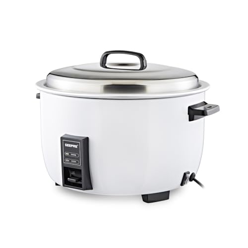 Geepas Commercial Rice Cooker 8L, 2500W | Non-Stick Aluminum Removable Inner Pot | Auto Switch from Cook to Warm | Stainless Steel Lid with Measuring Cup & Spatula | White (Renewed)