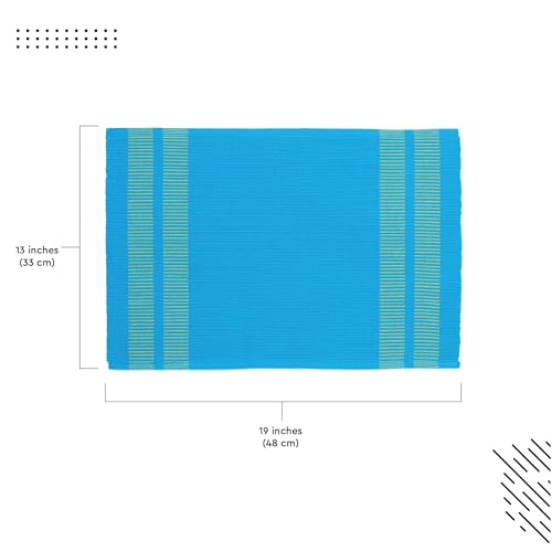Image of Encasa XO Dining Table Mats Set of 6, Ribbed Cotton Table Mat 46x32 cm | Handmade Heat Resistance Table Placemats, Non Slip, Washable & Durable Place Mat for Centre Table, Living Room Ladder Turq Blue