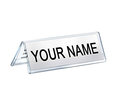 Image of Shuban Clear Acrylic Desk Name Plate Holder - 10 Pack 2-Sided 12 Inch x 02 Inch V-Shaped Display Stand for Name Plates, Table Place Cards, Signs & Labels - Reusable for Office, Business, Weddings, Restaurants & Schools