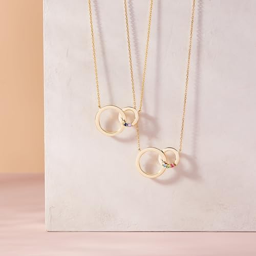 EVE'S ADDICTION Custom 3 Stone Interlocking Circle CZ Birthstone Eternity Necklace in Gold Tone, 18" chain - Birthstone Necklace for Mom - Gift for Mom - Gifts for Mom2