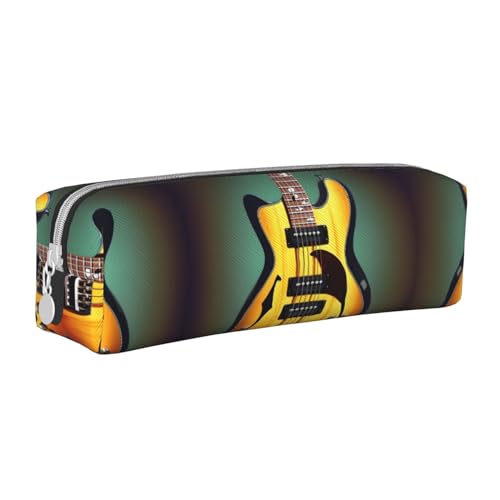 PULaif Guitar Bass Music Musical Instruments Leather Zippered Pencil Case,Three-Dimensional Pen Bag With Large Capacity,Durable Convenient Portable