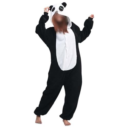 Generisch Pijama de uma peça para mulher, macacão de flanela com capuz, macacão de panda, fantasia de uma peça, fantasia para adultos, pijama, quente, macio, roupa de dormir, Branco, S