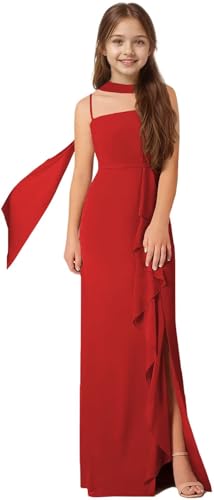 Junior Bridesmaid Dresses with Scarf Spaghetti Straps Flower Girl Dress for Wedding Prom Gown