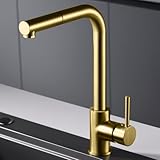 IMEX - Grifo de Cocina Extraible | Grifo Monomando Fregadero | Griferia de Cocina con Mangera Flexible 360º | Serie Malta | Color Oro Cepillado