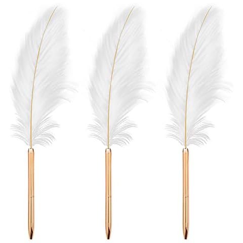 Lobagve 3 Pcs Feather Metal Ballpoint Pens Black Ink 1.0 mm Office Supplies Cover