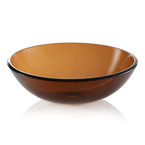 Miligore Modern Glass Vessel Sink - Above Counter Bathroom Vanity Basin Bowl - Brown
