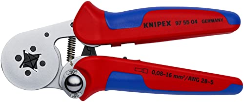 Knipex Pinza per Terminali a Bussola, con Regolazione Automatica per Crimpaggio Laterale Cromata, Rivestiti in Materiale Bicomponente 180 Mm 97 55 04