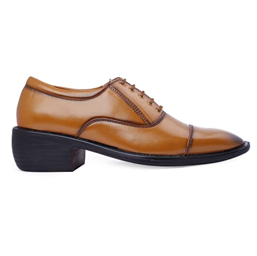 Image of BXXY Men's 2 Inch Heel Height Increasing Tan Formal OfficeWear lace-Up Shoe-9 UK