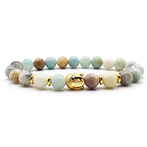Stein-Armband, Naturstein-Perlen-Armband, heller, heller Stein und Kopf, klassischer Mann und Frau, elastisches Stein-Armband, Bettelarmband, personalisierte Kleidung, Accessoires, Schmuck