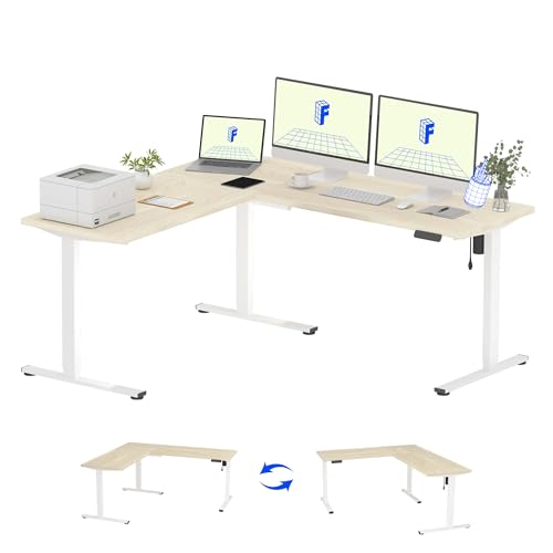 FLEXISPOT L-Shaped Electric Standing Desk 71x63 White/Maple