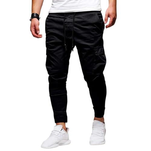 Cargo Pants for Men Comfy Casual Slim Fit Solid Sweatpants Drawstring Multi Pockets Hiking Jogging Mens Cargo Pants3