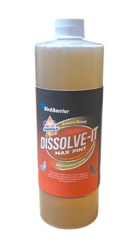 Bird Barrier Dissolve-It Max Enzyme Cleaner - Bird Dropping Cleaner - Dissolves Waste – Treat Affected Areas Before Installing Bird Control Products - Cleans pet stains - 1 Pint Makes 1/2 Gallon
