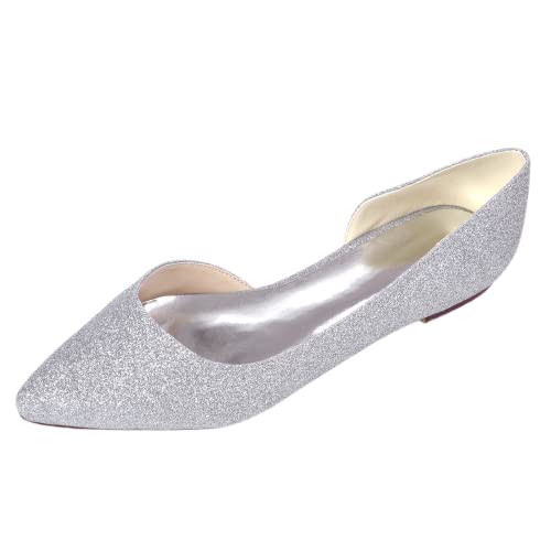 Chaussures de mariage plates argentées pour femme pointues taille 40