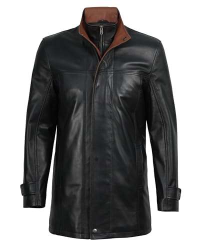 Image of Decrum Car Coat Style Mens Leather Jacket - Real Lambskin Long Leather Jackets for Men