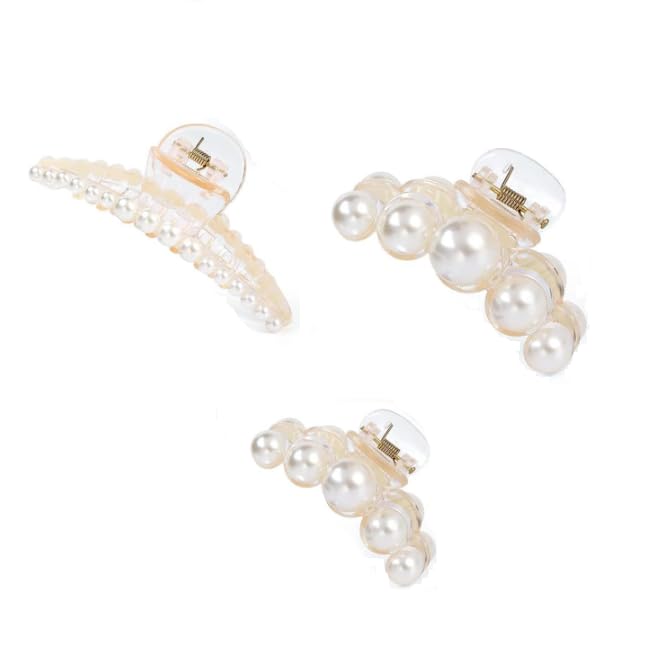 3 pinzas para cabello con perlas, tamaño grande, blanco, fuerte sujeción, sin deslizar, accesorios elegantes para cabello, paquete de 3 miniatura 1
