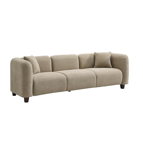 Image of Merax 87 inch Camel Velvet Couch 3 Seater Modern Sofas for Living Room | with 2 Pillows, Foam Filled Cushions, Solid Wood Legs, Upholstered Backrest and Armrest, Bear 900lbs, 87 inchW x 29.5 inchD x 26.5 inchH