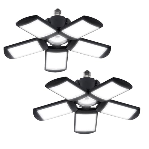KONPWAY Deformable LED Garage Light - 8000 Lumen 6500K Daylight 80W, Five Leaf Garage Organization...