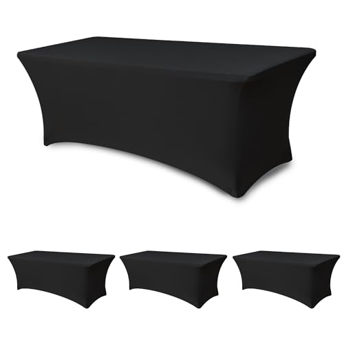 Enjoyidea 6ft Spandex Table Cover, 4-Pack, Black