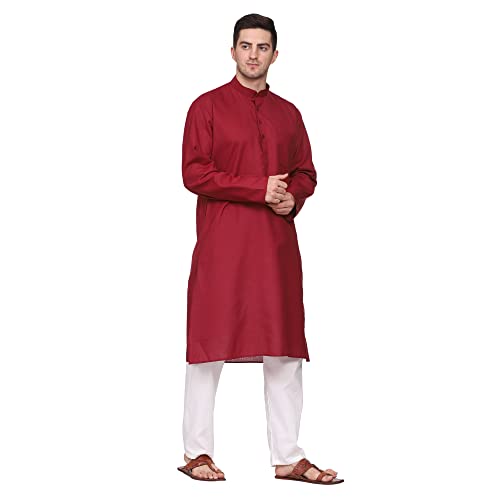 Image of ITOS365 Men Cotton Blend Kurta Pyjama Set Party Fashion Regular Ethinic Wear Indian Dress Gift for Men