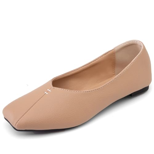 LUXMAX Womens Square Toe Ballet Flats Slip On Ballerina Shoes