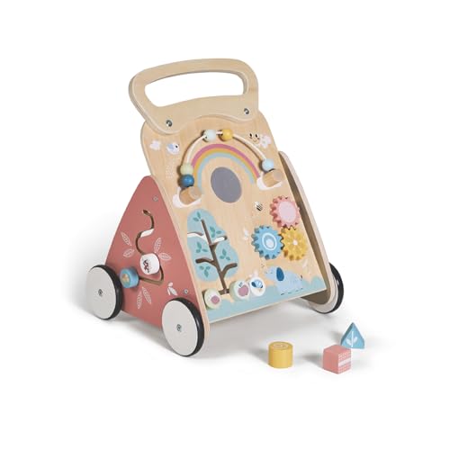 MS BabyWorld Montessori Mimo Andador de madeira para bebé, corredores com brinquedos e atividades, para primeiros passos, desde 12 meses
