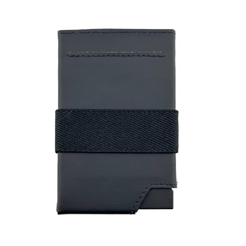 Slim Wallet for Men | RFID Blocking Elastic Leather Wallet with Pop-Up Card Holder | Minimalist Compact Front Pocket Design | 7 Credit Card Holders with Cash Strap | 4 inches – Black4