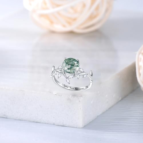 Natural Moss Agate 925 Sterling Silver Custom Green Engagement Ring - Unique Wedding Promise Jewelry for Women2