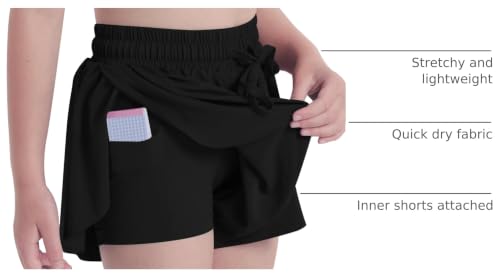 Image of KEREDA Girls Flowy Butterfly Shorts 2-in-1 Kids Preppy Athletic Clothes | with Spandex Liner for Teen Girls