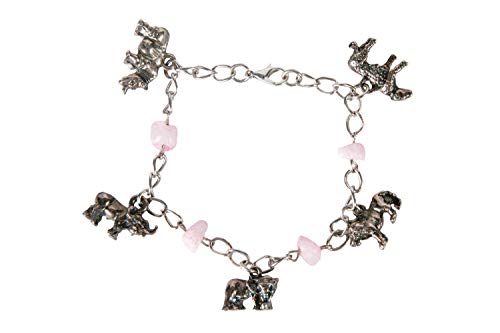 Africa's Legend's African Big 5 Chain Link Chip Bead Bracelet with African Elephant Lion Buffalo Leopard & Rhinoceros Charm Pendants – Wildlife & Animal Themed Bracelet for Men & Women (Pink)