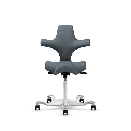 Image of HAG Capisco Sit to Stand Chair-White Frame-Upholstered Dark Gray
