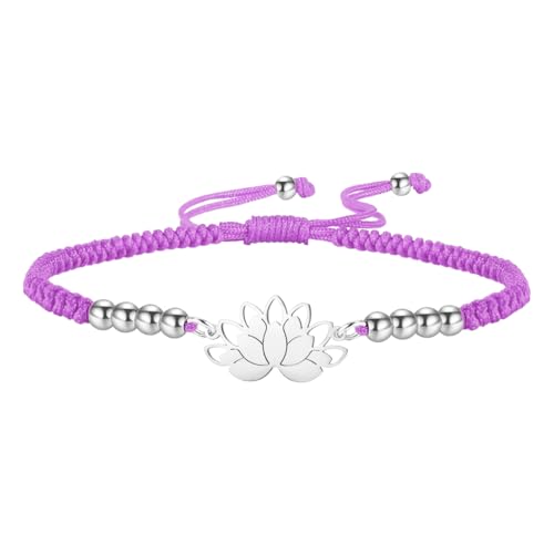 Pulsera de cuerda trenzada de acero inoxidable con símbolo loto miniatura 1
