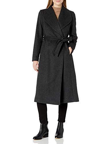 Cole Haan Women's Melange Twill Belted Robe Coat, Dark Grey, 6 #TOP2