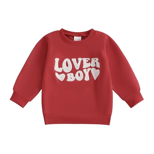 JLKGICF Toddler Boy Girl Valentines Day Shirt Letter Embroidery Sweatshirt Long Sleeve Pullover Tops Kids Valentines Outfits (Lover Boy Red, 2-3 Years)