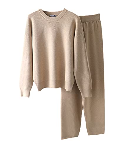 Survêtement femme tricot pantalon ample carotte pull col rond chic