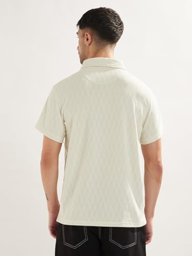 Image of Nobero Textured Polo T-Shirt for Men | Polo T-Shirts for Men | Regular Fit | Textured Fabric | Contrast Collar | Casual & Smart Casual