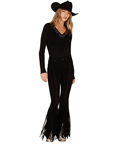 Idyllwind Women's Fringe and Embellished High Risin' Stretch Flare Jeans - IWHO22J24 12W x 34L Black