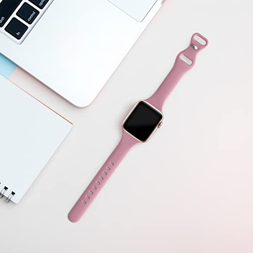 Image of Thin Slim Band Compatible with Apple Watch 38mm 40mm 41mm 42mm 44mm 45mm 46mm 49mm, Replacement Silicone Sport Strap for iWatch Series 11 /10 /9 /8 /7 /6 /5 /4 /3 /2 /1 Ultra SE Women Men, Yoga Pink