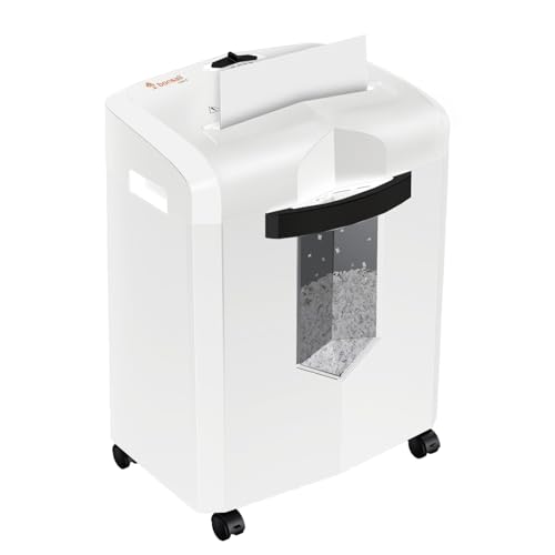 Image of Bonsaii Micro Cut Shredder, Portable with a Convenient Handle, shredding up to 12 Sheets, P-4 Security Level, 60 Min Continuous, CD /Credit Card, Jam-Proof, 4.2 Gal Bin, White /Gray