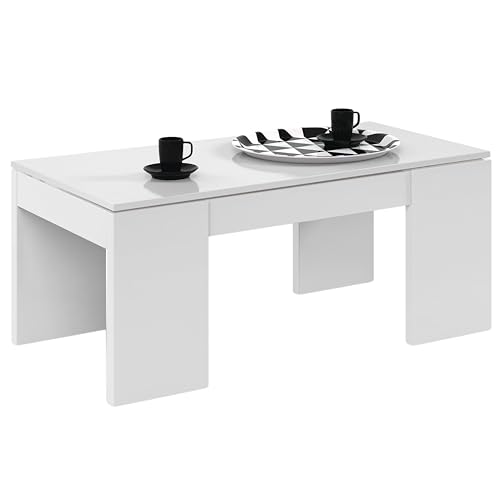 Miroytengo Kendra Meuble Table basse relevable pour Meubles de Salon ou Salle à Manger, Blanc brillant 100 x 50 cm