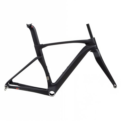 Cuadro De Bicicleta De Carretera Carbono 700C 43.5/46/48/50/52/54CM Cuadro De Carreras Contra El Viento Marco Bici De Freno De Disco Cuadro con Eje Pasante 12x100/12x142mm con Horquilla(Black,50cm)