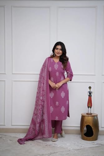 Image of GoSriKi Women's Rayon Viscose Straight Printed Kurta with Pant & Dupatta
