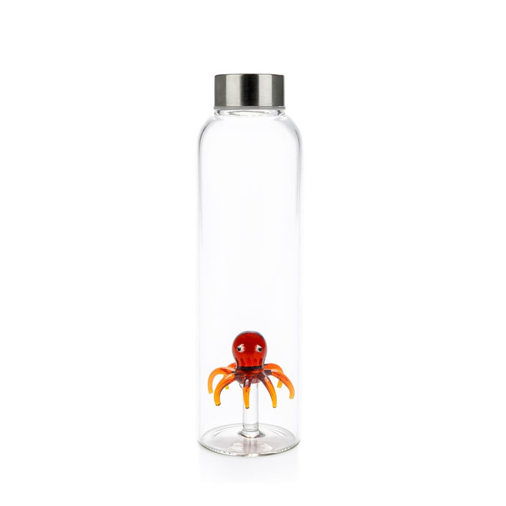 Balvi Bottiglia Octopus per Acqua 0,5 L Tappo antigoccia in Acciaio Inox Ideale Comodino e Ufficio Bo